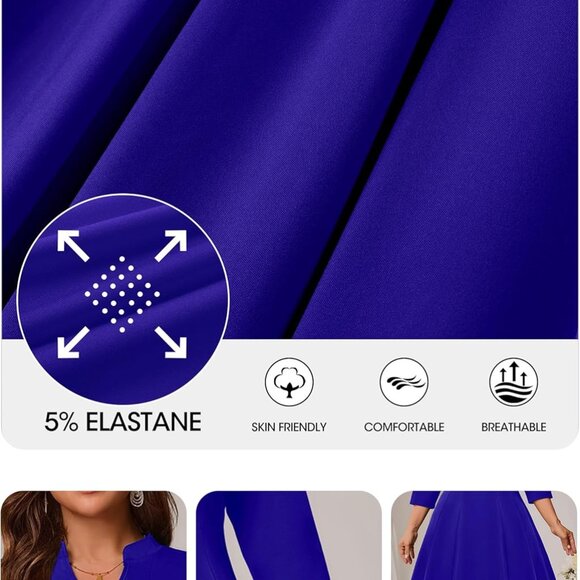 Plus Size V-Neck Midi Dress for Curvy Women Polyester-Blend Casual - Picture 6 of 6